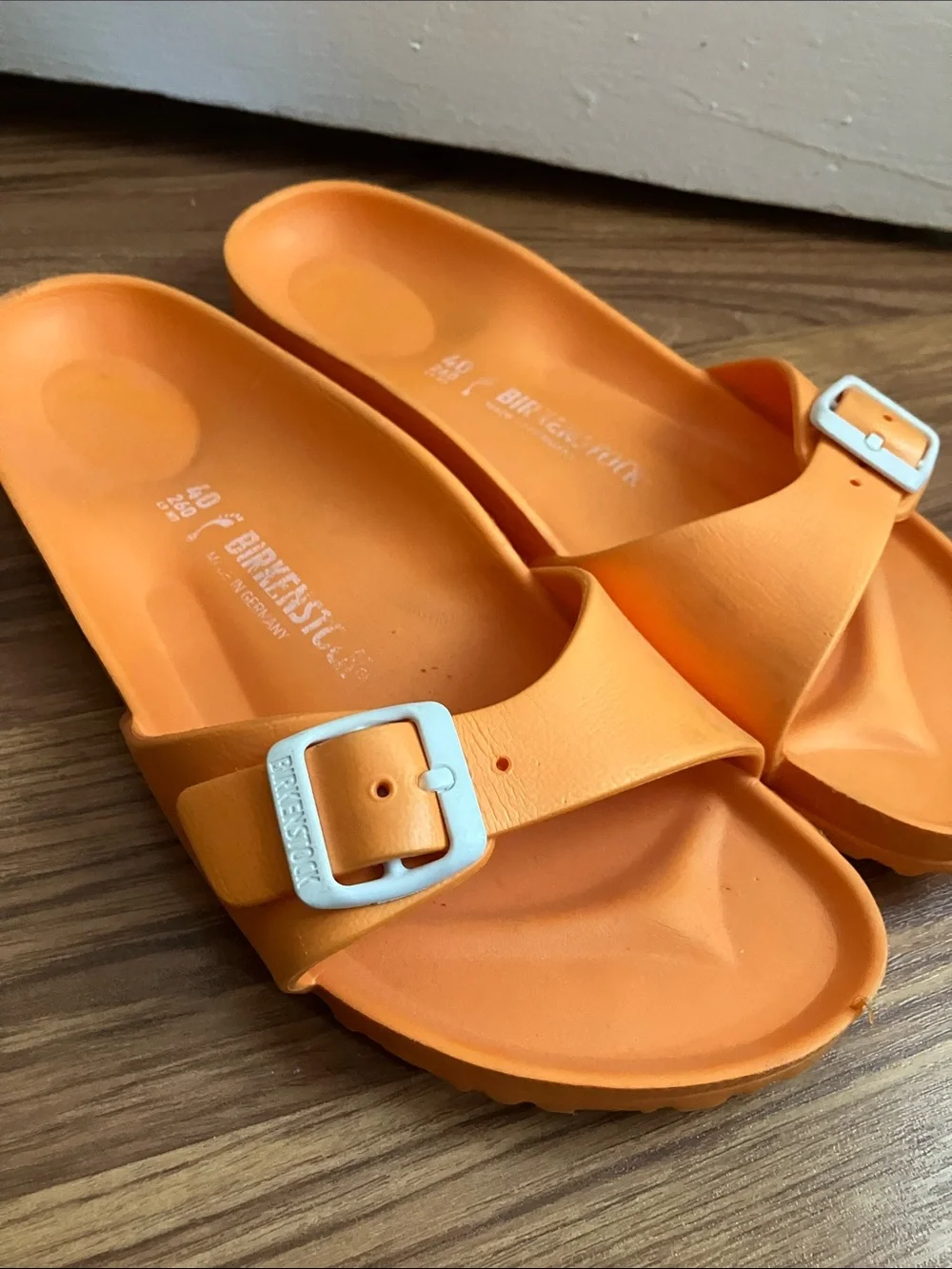 Birkenstock Orange Single Strap Buckle Slides